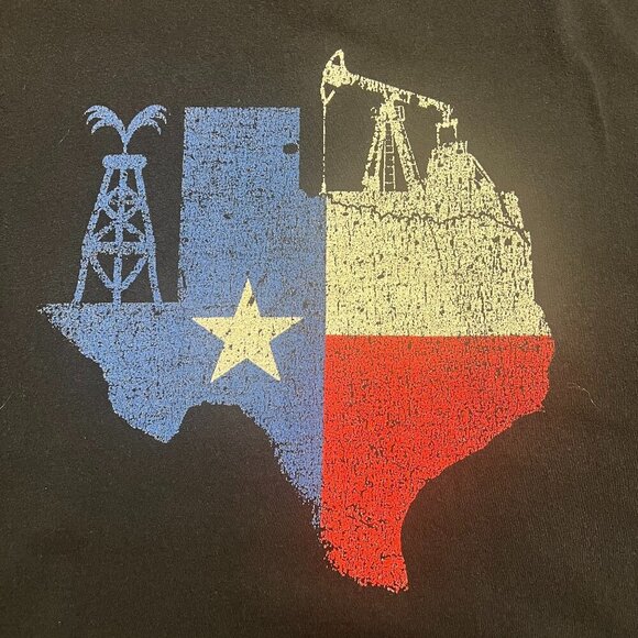 GILDAN BLACK XL T SHIRT TEXAS FLAG SHAPED LIKE TEXAS WITH OIL RIG WTG TRAVEL - Picture 2 of 4